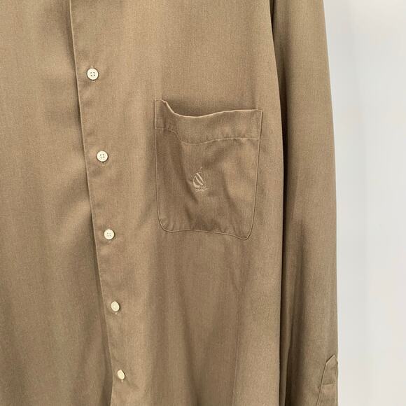 Nautica Mens XXL Button Down Shirt 2XL Long Sleeve Logo Brown Pocket Casual Work - Picture 4 of 11